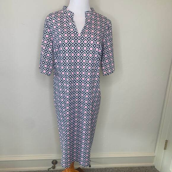 Talbots Plus Athleisure Dress Sz X Blue Pink White Geometric - Picture 10 of 11